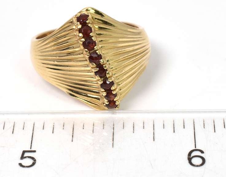 Interesting Textured Garnet Ring in 14KT Yellow Gold