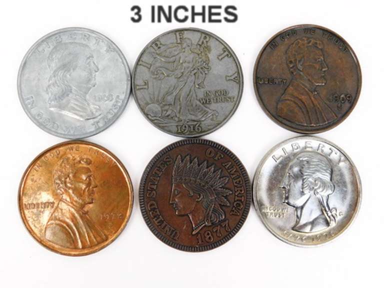 6 Giant 3 Inch Collector Coins