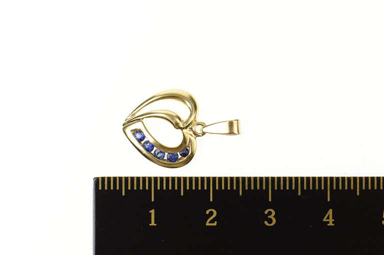 14K Yellow Gold Sapphire Inset Heart Love Symbol Pendant