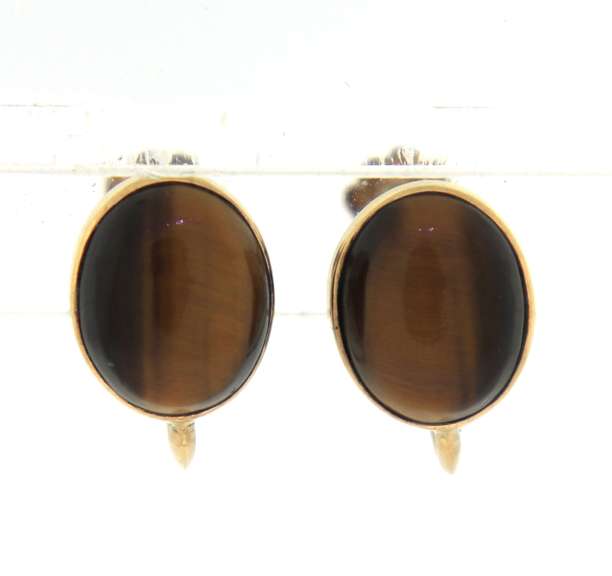 Beautiful 14kt Yellow Gold Tiger Eye Screw-On Earrings