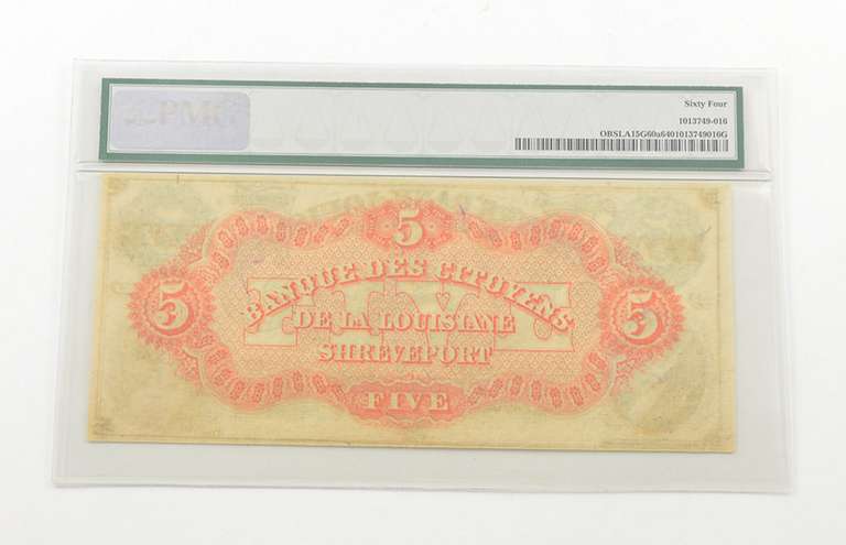 $5 18XX Citizens Bank Of Louisiana At Shreveport PMG 64 Choice UNC