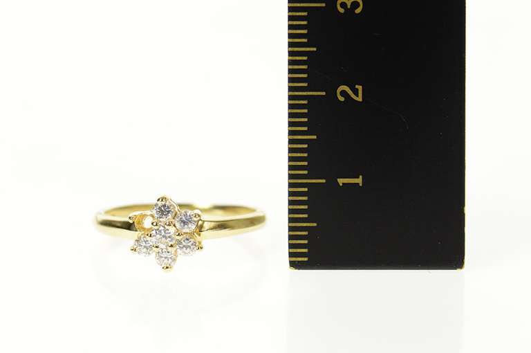 14K Yellow Gold Flower Snow Flake Round CZ Cluster Ring