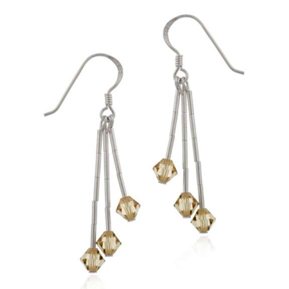 Sterling Silver Light Brown Swarovski Elements Dangle Earrings