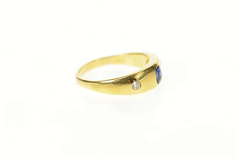 18K Yellow Gold Georgian Sapphire Rose Cut Diamond Band Ring