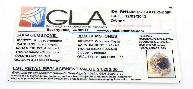 Inspiring Massive 8.14CTS Star Ruby & Topaz Ring in Vermeil