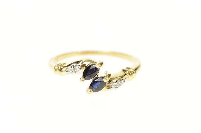 14K Yellow Gold Marquise Natural Sapphire Diamond Bypass Ring