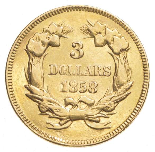 1858 $3.00 Indian Princess Head Gold Three Dollars