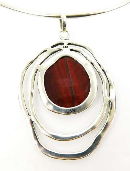 Large Sterling Fossilized Wood Pendant & Neckpiece