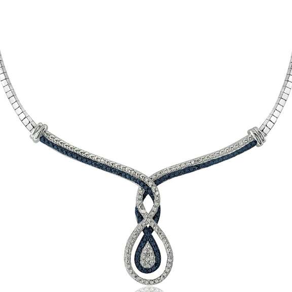 1/4 Ct Blue & White Diamond Intertwining Infinity Frontal Necklace