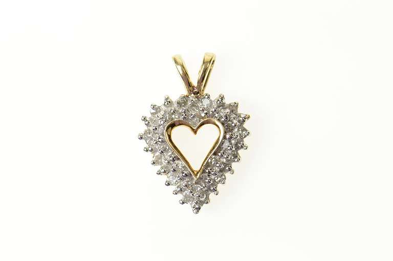 10K Yellow Gold Classic Diamond Encrusted Heart Love Pendant