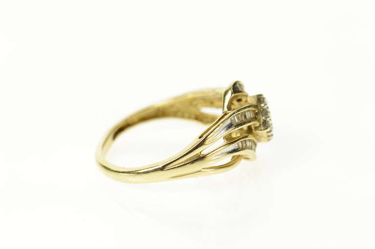 14K Yellow Gold Squared Diamond Cluster Bypass Criss Cross Ring