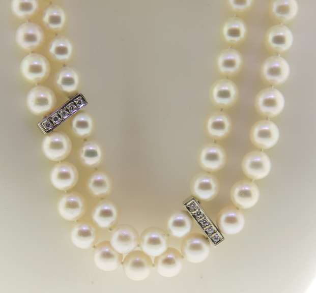 Fabulous Double Strand Diamond Station Pearl Necklace