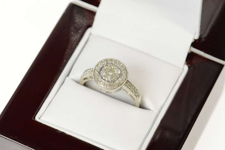 10K White Gold 0.35 Ctw Diamond Halo Promise Engagement Ring