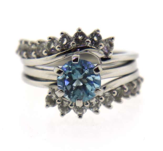 Sterling Silver Blue Topaz and Cz Ring