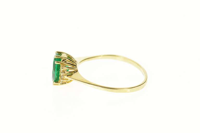 14K Yellow Gold Oval Emerald Diamond Accent Statement Ring
