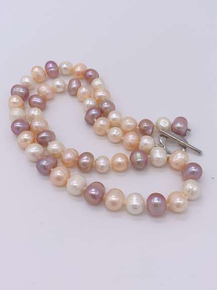 Rare Multi Color Pink, Purple, & White Luster Pearl Necklace-18 inches