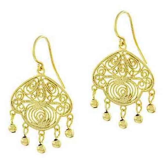 18K Gold over Sterling Silver Vintage Filigree Chandelier Earrings