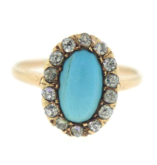 Beautiful Yellow Gold Turquoise and Diamond Ring