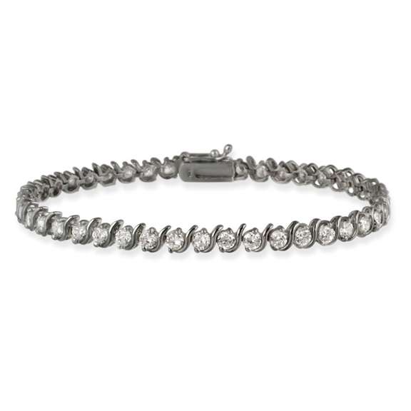 Black Rhodium Overlay Sterling Silver CZ Tennis Bracelet
