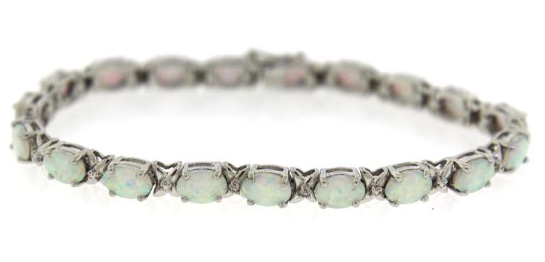 Sterling Silver 5ctw Blue Opal & Diamond Bracelet