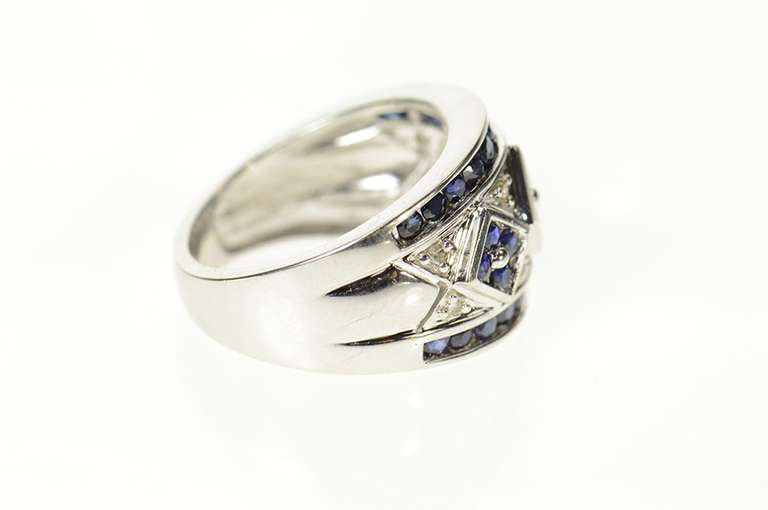 14K White Gold 0.76 Ctw Square Sapphire Diamond Pave Band Ring