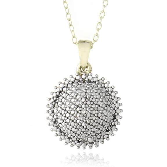 18K Gold over Sterling Silver Diamond Accent Puffed Circle Necklace