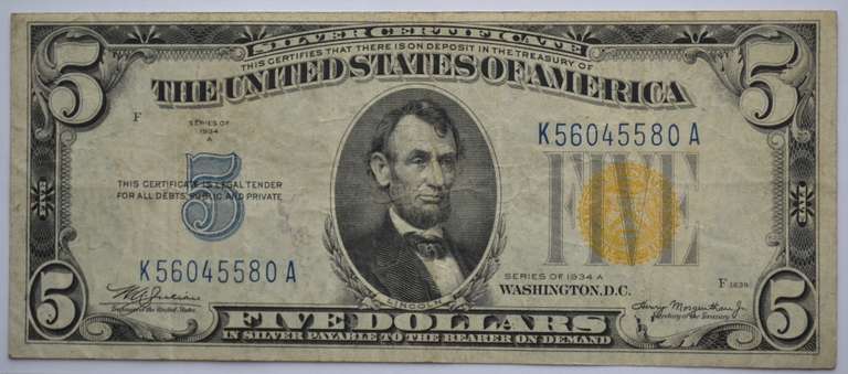 1934 A North Africa $ 5 Silver Cert Emergency Issue