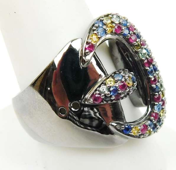 Sterling Multi-Colored Sapphire Buckle Ring, 10