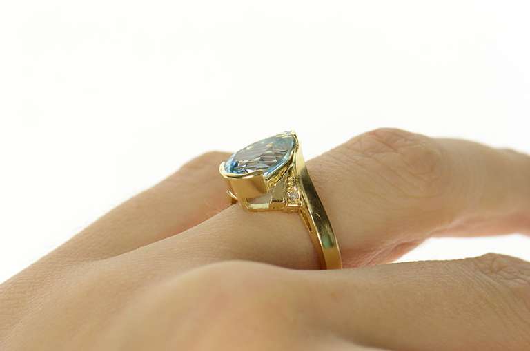 14K Yellow Gold Pear Blue Topaz Statement Diamond Accent Ring