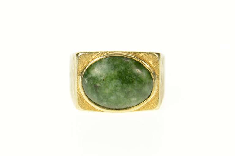 14K Yellow Gold 1960's Ornate Oval Jasper Squared Statement Ring