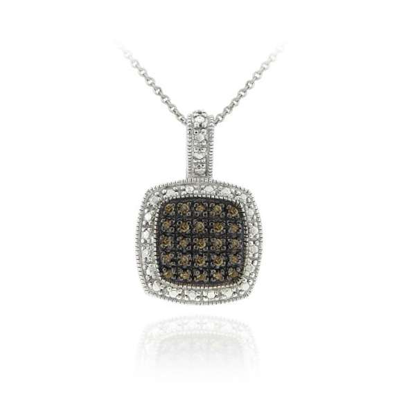 Sterling Silver 1/4ct TDW Champagne Diamond Square Pendant