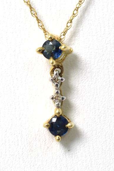 Dainty Sapphire & Diamond Chip Necklace in Yellow Gold