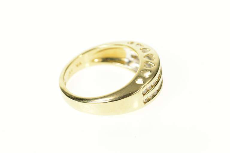 10K Yellow Gold Tiered Diamond Channel Heart Pattern Band Ring