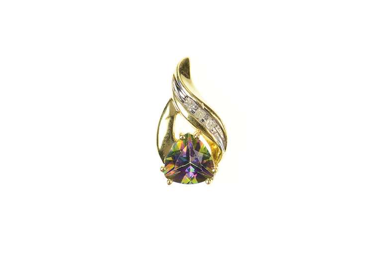 10K Yellow Gold Trillion Mystic Topaz Diamond Accent Pendant