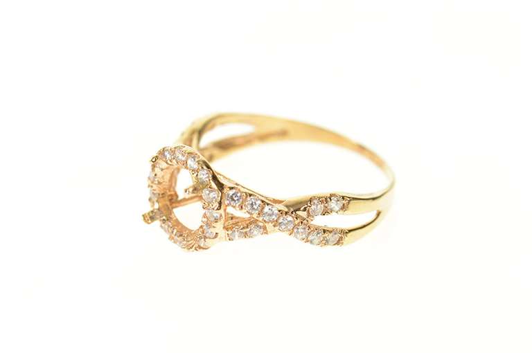 10K Rose Gold Classic Halo Criss Cross Engagement Setting Ring