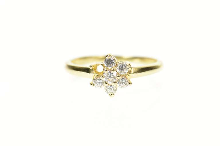 14K Yellow Gold Flower Snow Flake Round CZ Cluster Ring
