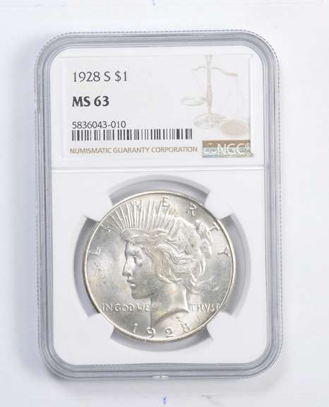 MS63 1928-S Peace Silver Dollar - Graded NGC