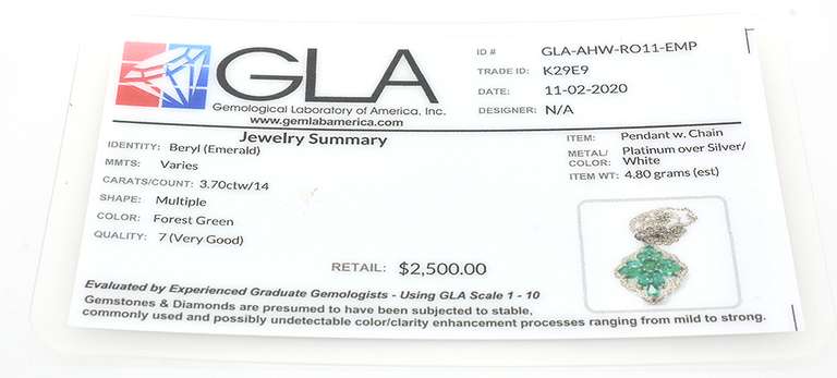 Lovely Floral Motif Cluster Natural Emerald Necklace in Sterling Silver