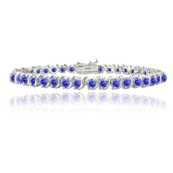 Silver Tone 4.85ct Blue CZ S Design Tennis Bracelet