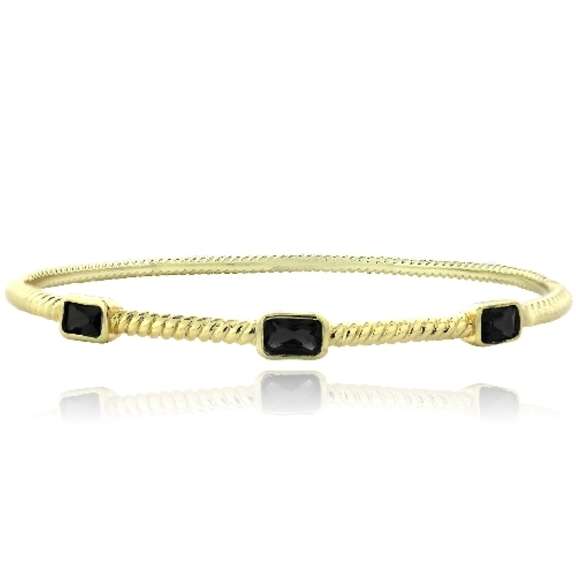 Gold Tone Onyx Rectangular Corrugated Bangle