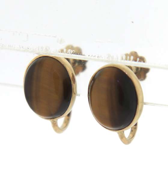 Beautiful 14kt Yellow Gold Tiger Eye Screw-On Earrings