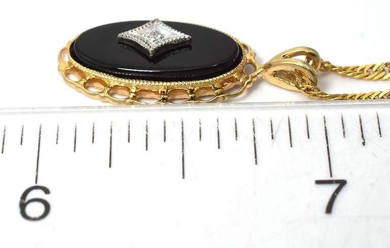 Vintage Onyx Necklace with Accent Stone in 14KT Yellow Gold