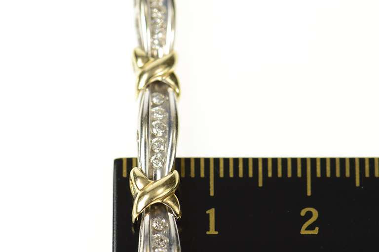 10K Yellow Gold 1.05 Ctw Diamond Two Tone Bar Link Tennis Bracelet