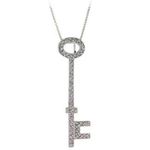 Sterling Silver CZ Designer Inspired Key Pendant