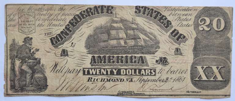 Sept 2 1861 Early CSA $ 20 Note