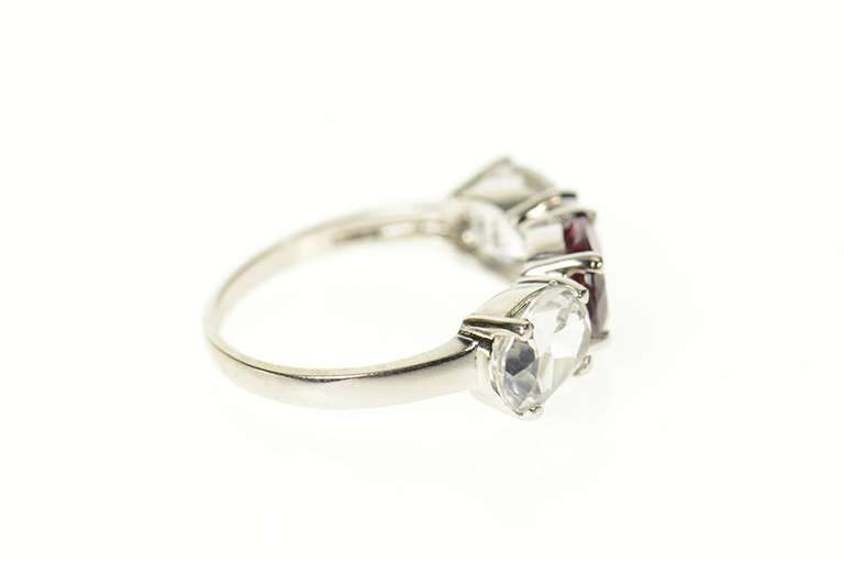 10K White Gold Three Stone Purple Tourmaline Cubic Zirconia Ring