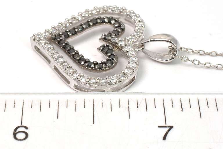 Sterling Silver White & Black Stone Heart Necklace