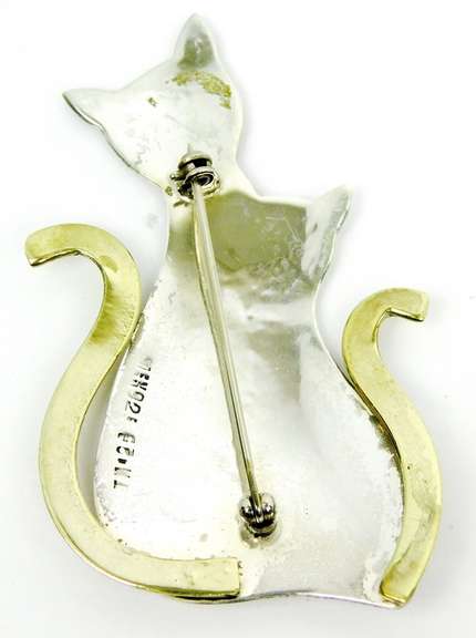 Vintage Large Mexican Sterling Silver Cat Pin