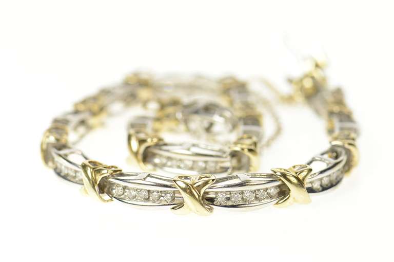 10K Yellow Gold 1.05 Ctw Diamond Two Tone Bar Link Tennis Bracelet