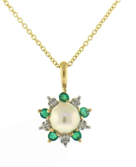 Wonderful Pearl, Diamond and Emerald Necklace